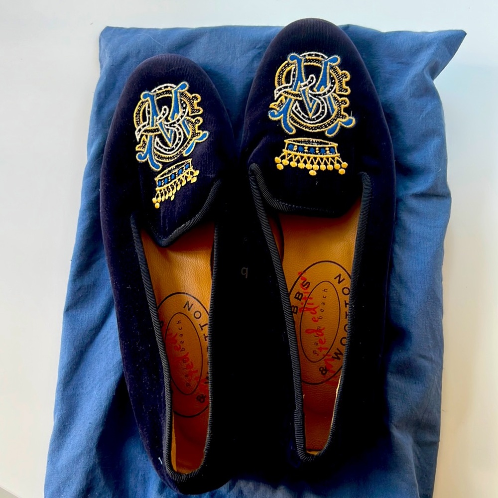 Stubbs & Wootton blue velvet women’s loafers